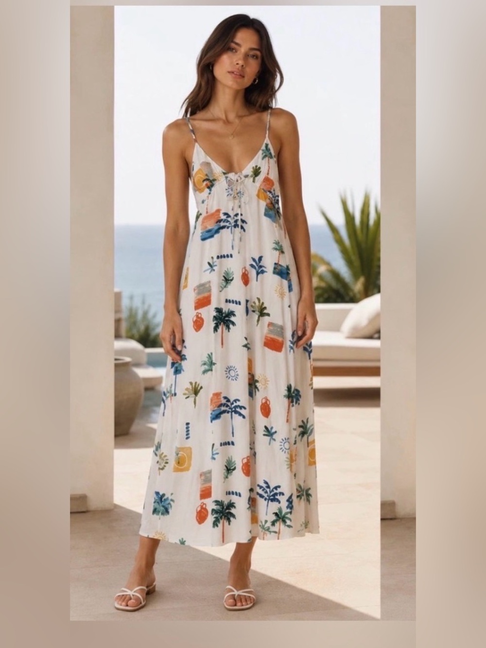 Anthropologie Paper Heart Coastal Palms Print Maxi Dress